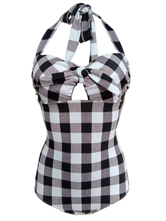 VINTAGE NECKHOLDER PLAID BOW BADEANZUG