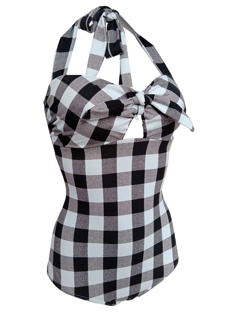 VINTAGE NECKHOLDER PLAID BOW BADEANZUG