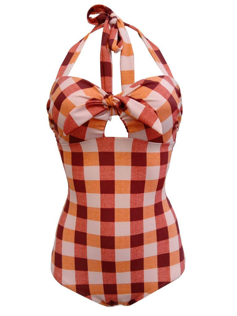 VINTAGE NECKHOLDER PLAID BOW BADEANZUG