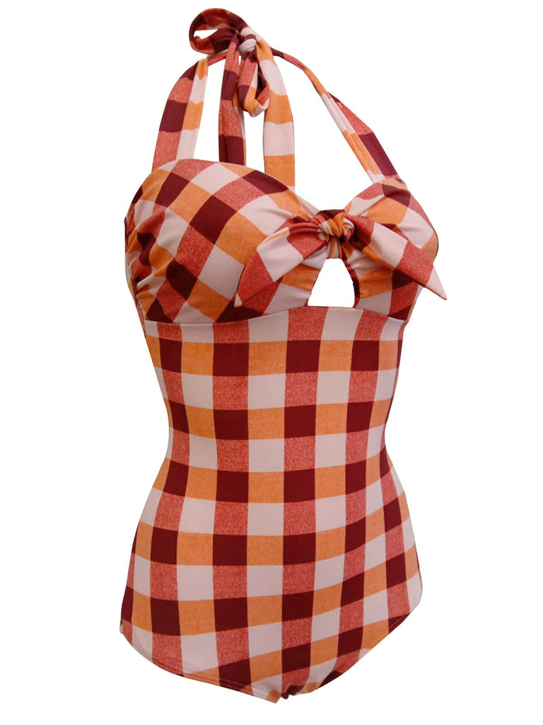 VINTAGE NECKHOLDER PLAID BOW BADEANZUG