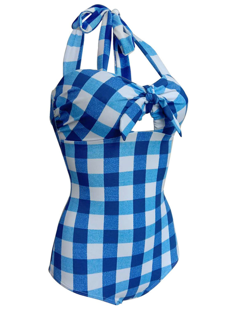 VINTAGE NECKHOLDER PLAID BOW BADEANZUG