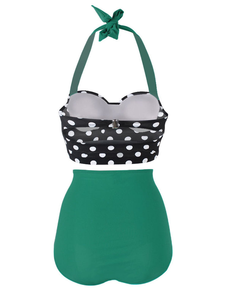 1950er Polka Dot Neckholder Plissiert Bikini Set