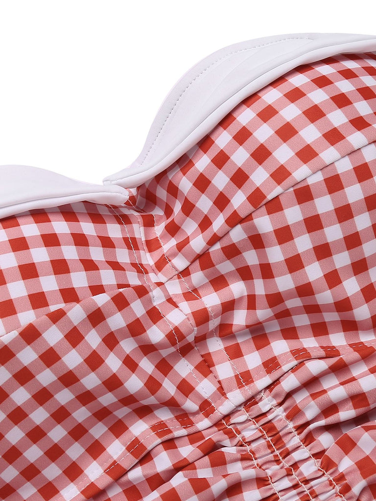 Grün KARIERTER EINTEILIGER BADEANZUG MIT NECKHOLDER