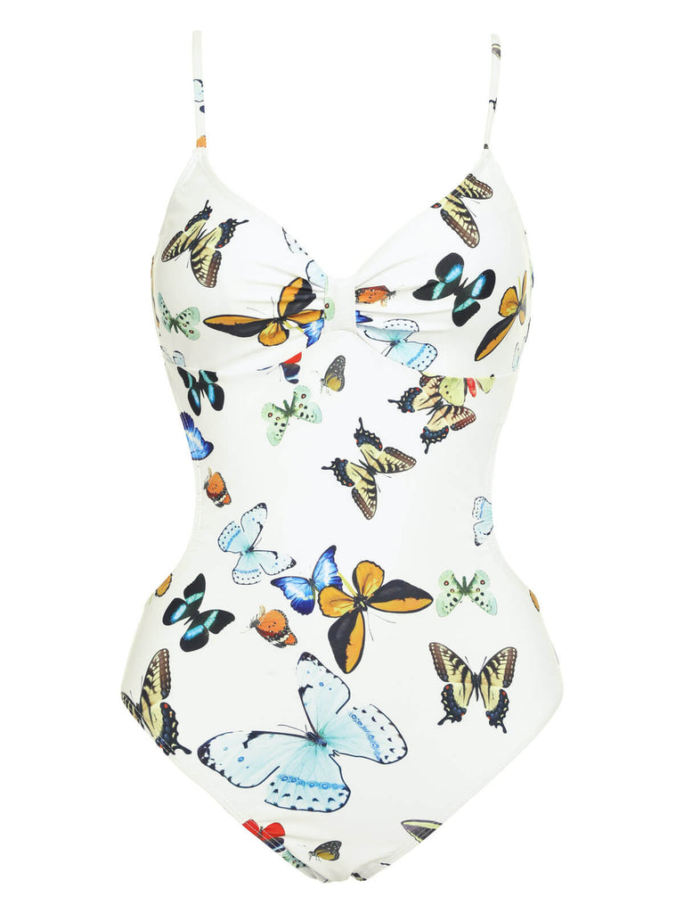 1960er Schmetterlinge Träger Einteilig Badeanzug & Cover-Up