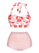 50er Erdbeeren Neckholder Bikini Set mit Schnürung und Raffung