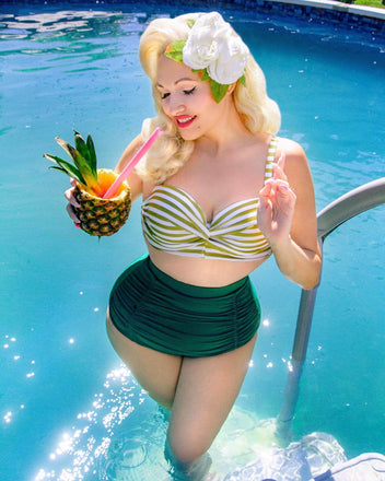 Grün GESTREIFTES COLORBLOCK VINTAGE BIKINI SET