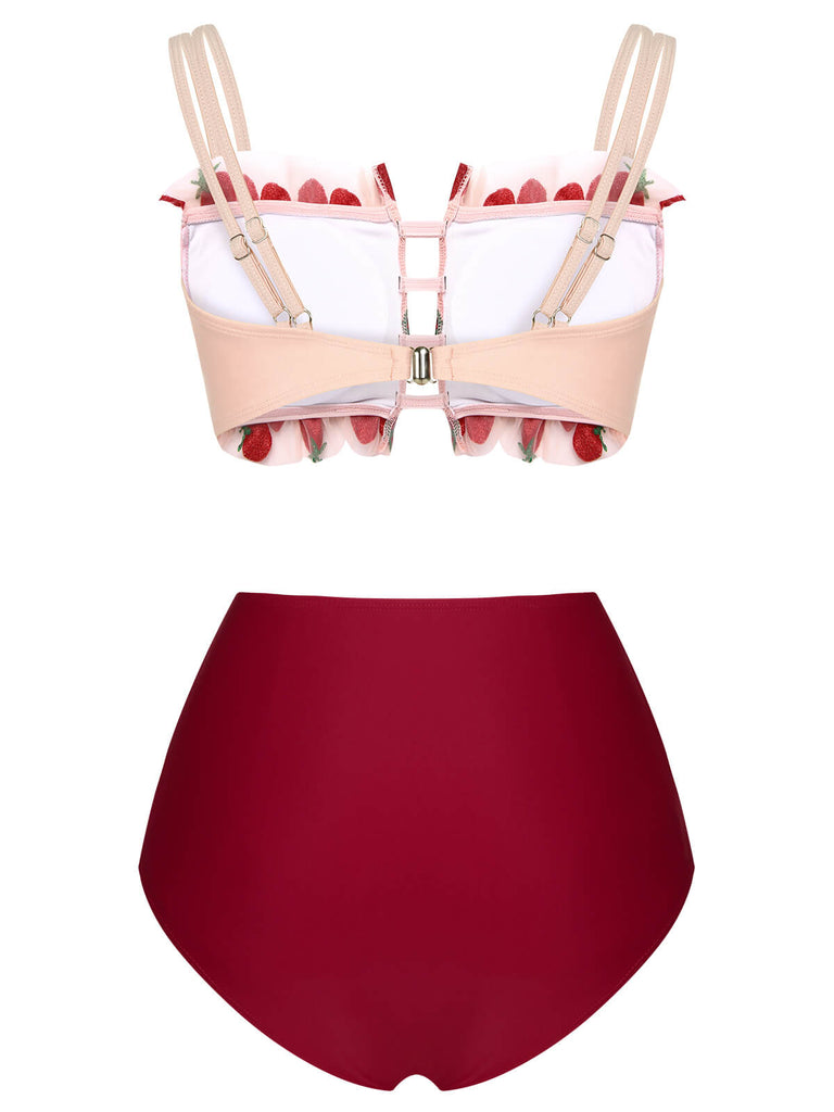 Roter 1940er Erdbeer Netzband Badeanzug