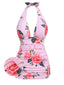[Übergröße] Rosa 1930er Rosen Halter Gürtel Badeanzug