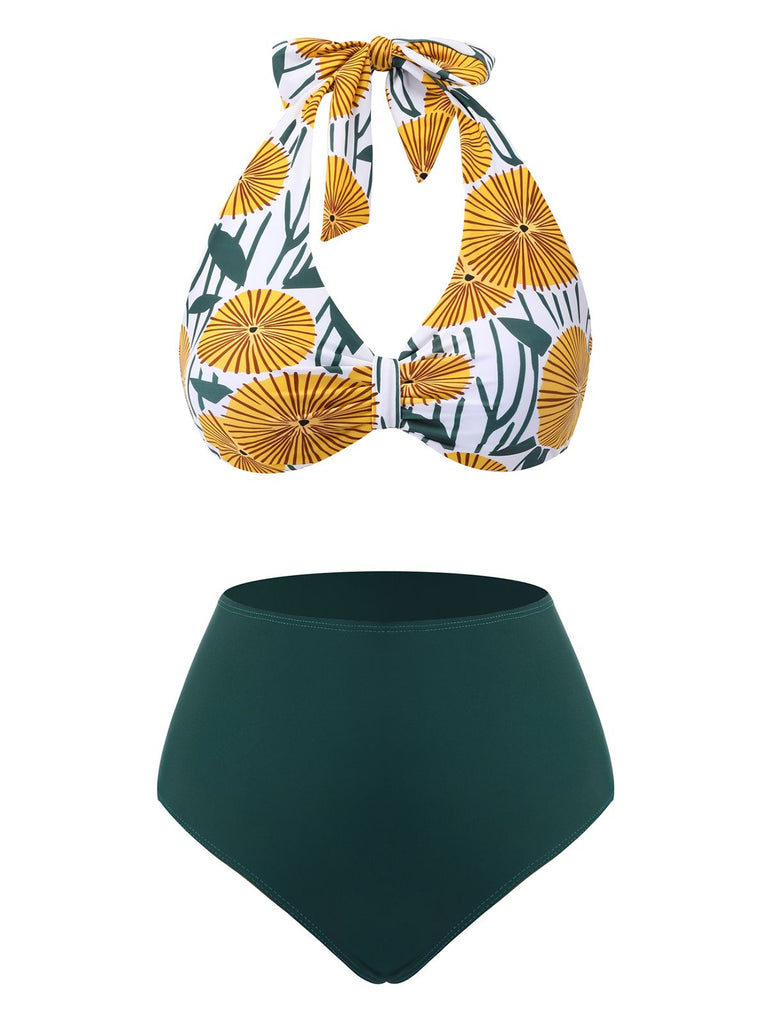 1950er Halter Ping Pong Floral Badeanzug