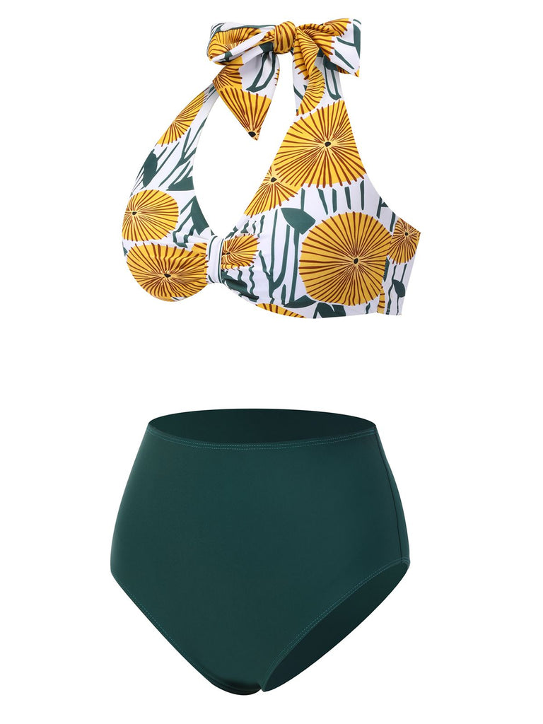 1950er Halter Ping Pong Floral Badeanzug