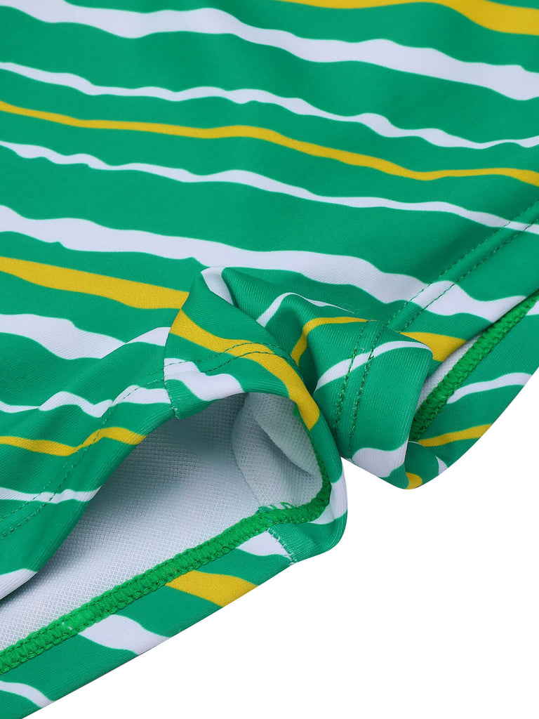 Grüner 1930er Streifen Badeanzug Mit Haltegriff