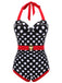 Schwarzer & roter 1950er Dots Halter Badeanzug