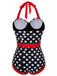 Schwarzer & roter 1950er Dots Halter Badeanzug