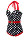 Schwarzer & roter 1950er Dots Halter Badeanzug