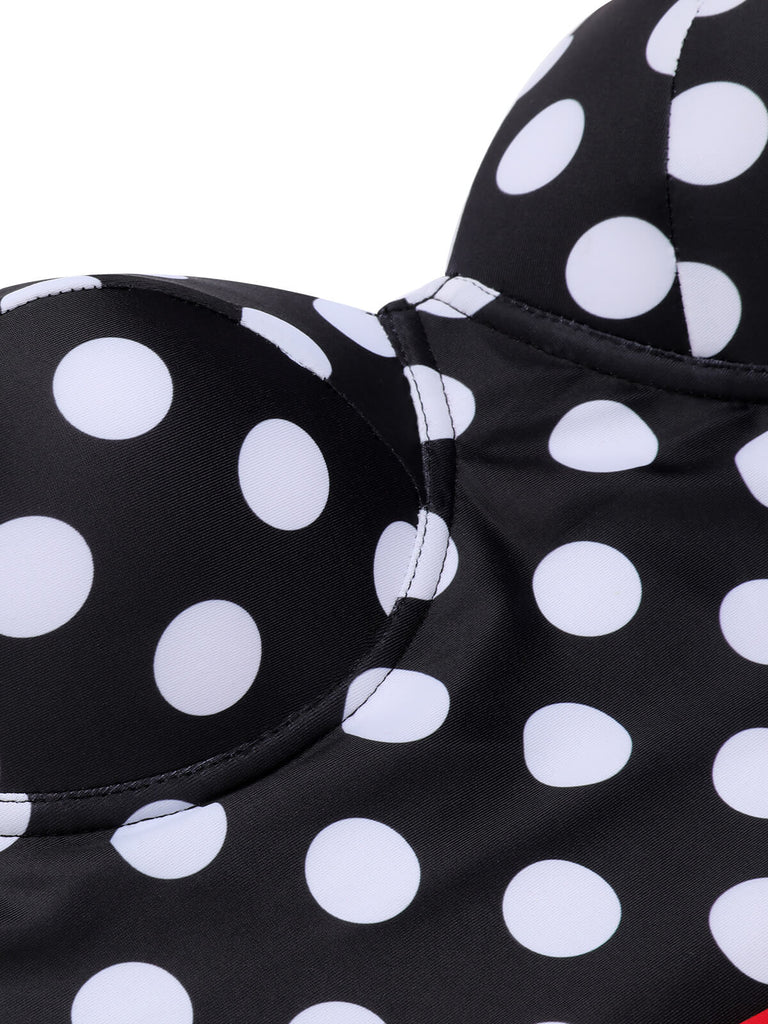 Schwarzer & roter 1950er Dots Halter Badeanzug