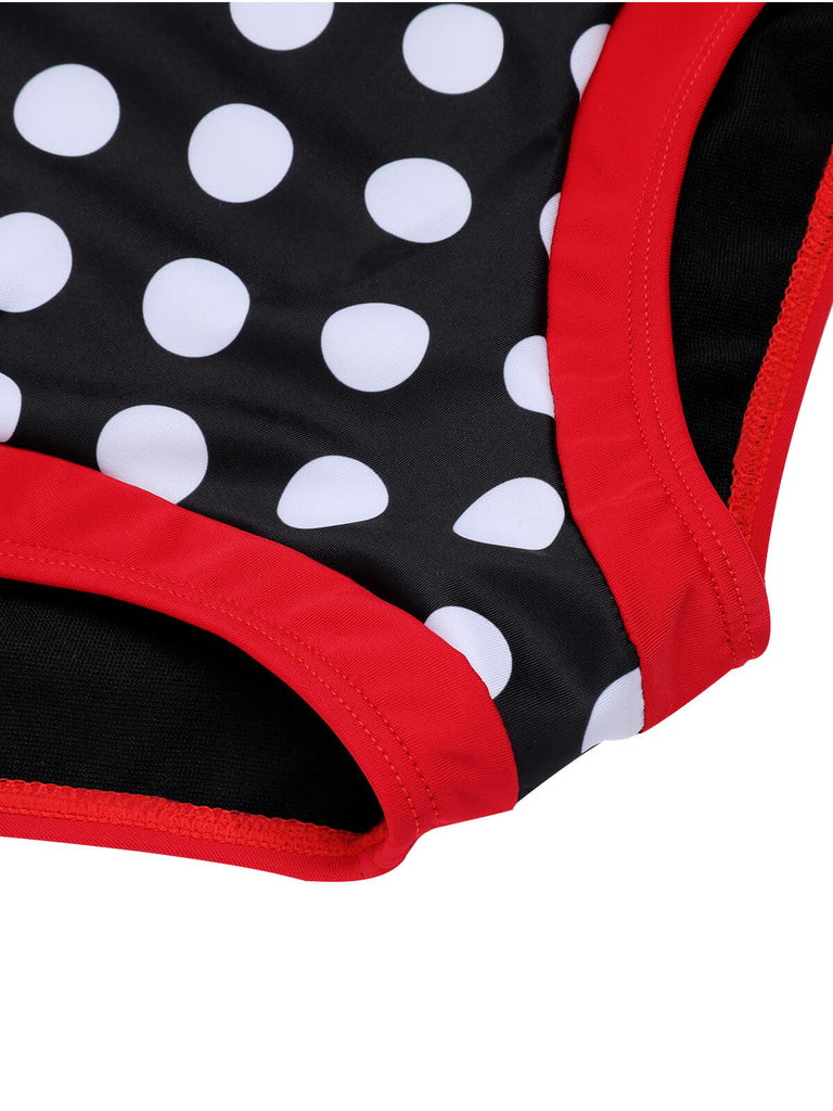 Schwarzer & roter 1950er Dots Halter Badeanzug