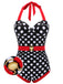 Schwarzer & roter 1950er Dots Halter Badeanzug