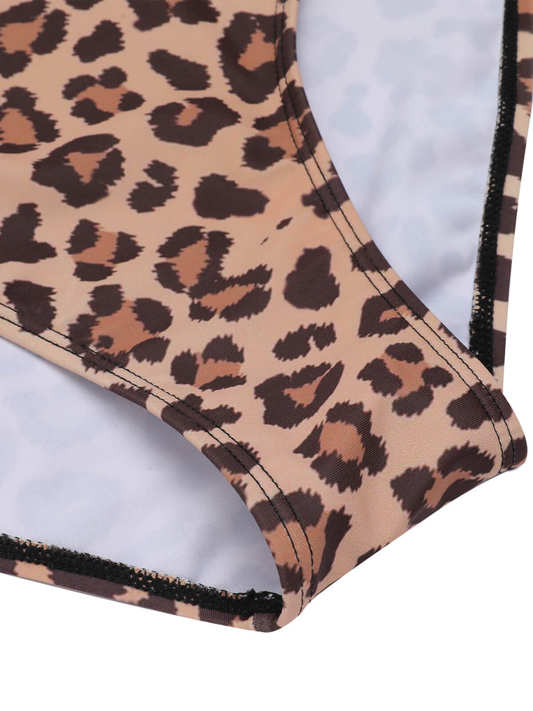 Brauner 1930er Leopard Badeanzug Mit V-Ausschnitt