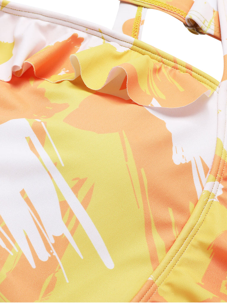 Gelber gemalten Pflanzen und Schnürung Badeanzug