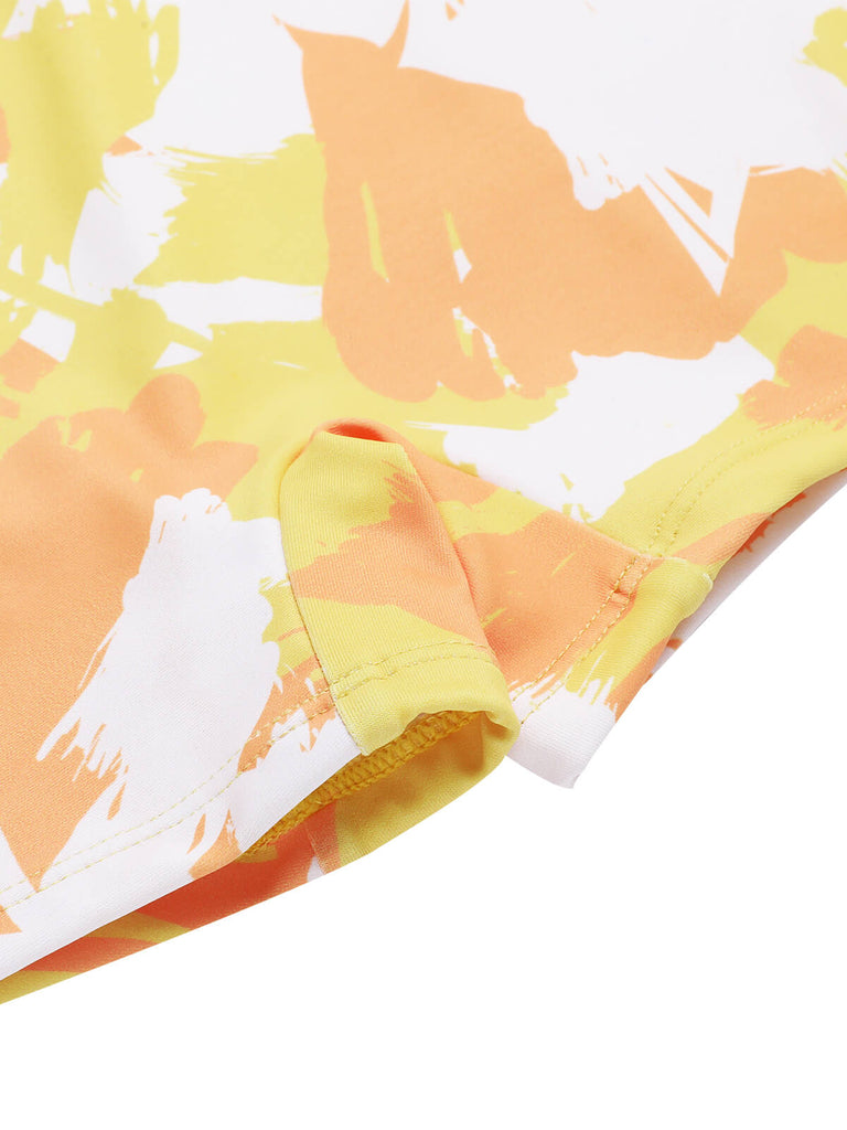 Gelber gemalten Pflanzen und Schnürung Badeanzug