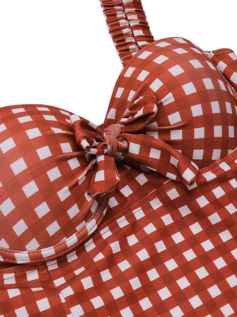 1940er Roter karierten Trägern Badeanzug