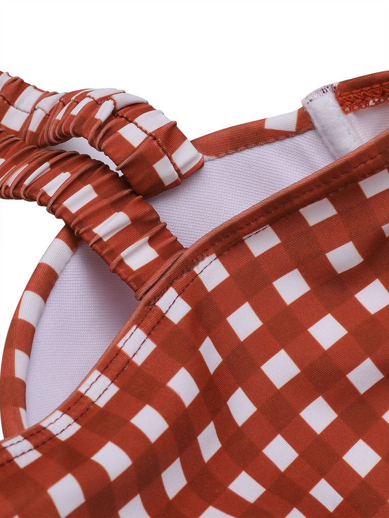 1940er Roter karierten Trägern Badeanzug