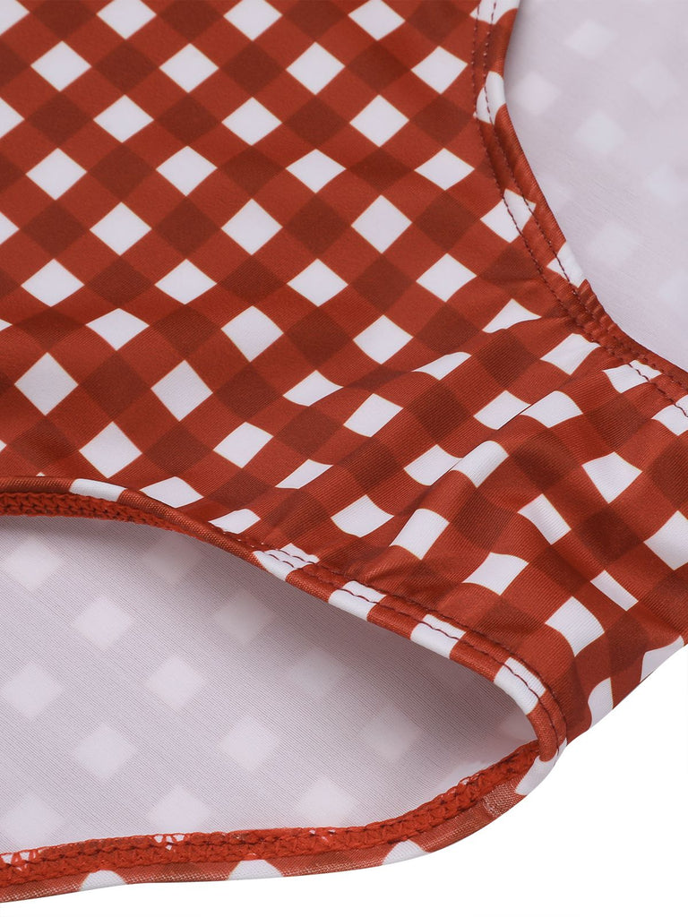 1940er Roter karierten Trägern Badeanzug