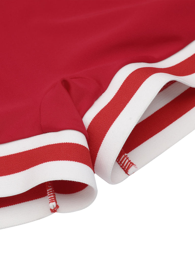 Rot 1940er Solid Patchwork V-Ausschnitt Badeanzug