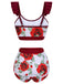 Roter 1940er Blumen Rüschen Badeanzug