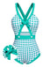 Grüner 1940er Polka Dot Bowknot Einteiliger Badeanzug
