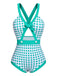Grüner 1940er Polka Dot Bowknot Einteiliger Badeanzug