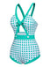 Grüner 1940er Polka Dot Bowknot Einteiliger Badeanzug