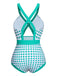 Grüner 1940er Polka Dot Bowknot Einteiliger Badeanzug