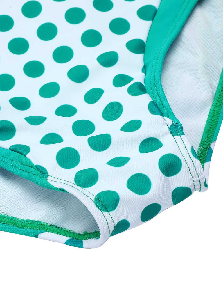 Grüner 1940er Polka Dot Bowknot Einteiliger Badeanzug