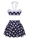 Marineblauer 1940er Polka Dot Halter Badeanzug