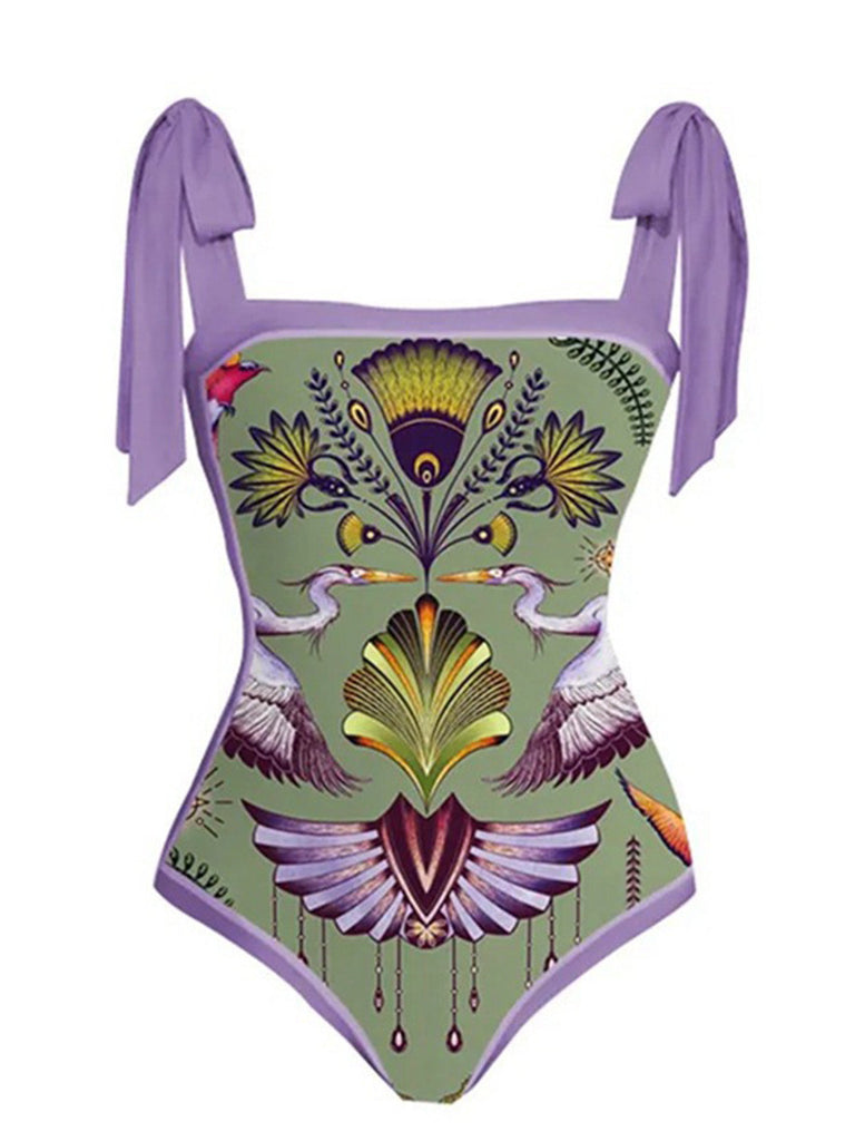 [Vorverkauf] 1950er Waldtiere Badeanzug Mit Schnürung & Cover-up