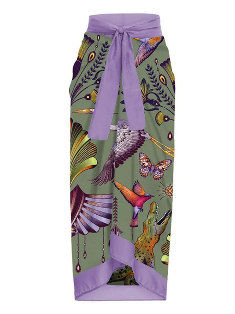 [Vorverkauf] 1950er Waldtiere Badeanzug Mit Schnürung & Cover-up