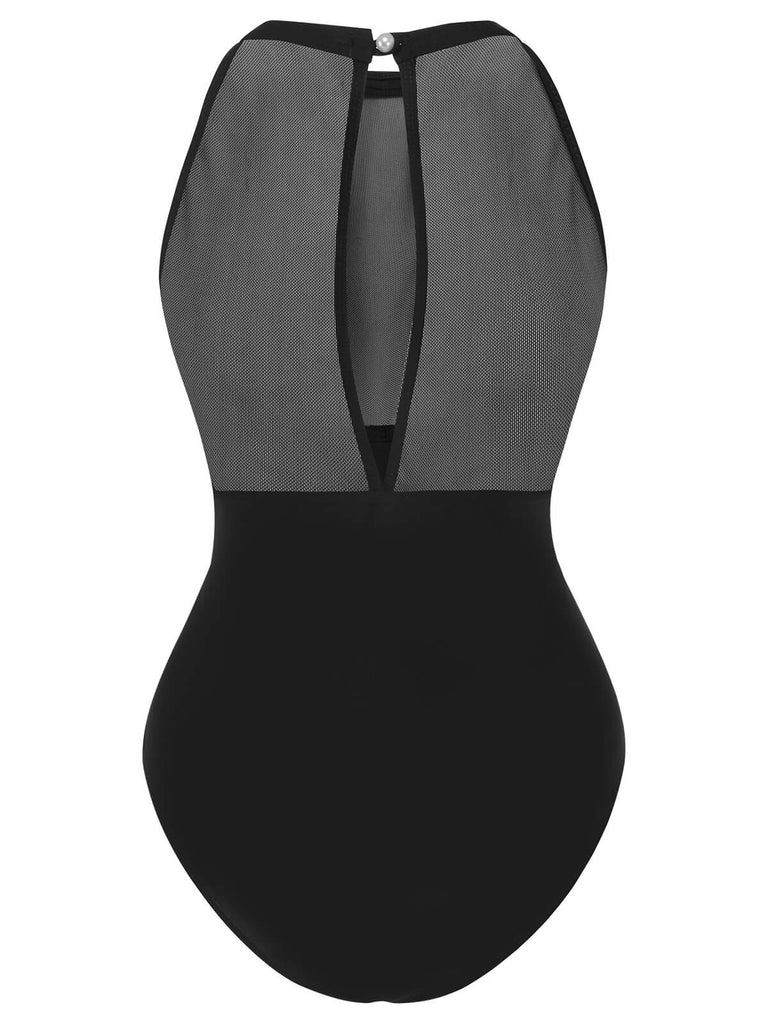 Schwarz 1950er Polka Dot Badeanzug