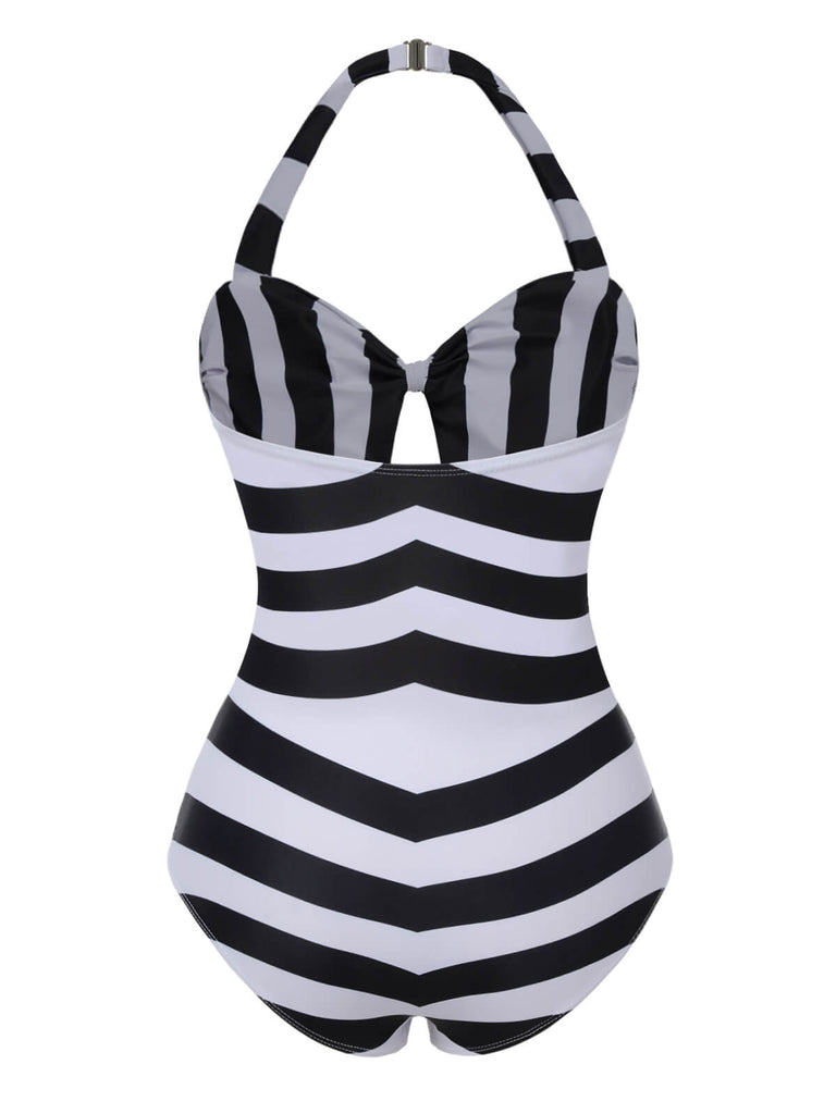 Schwarz & Weiß 1950er Barbie Stripes Halter Badeanzug