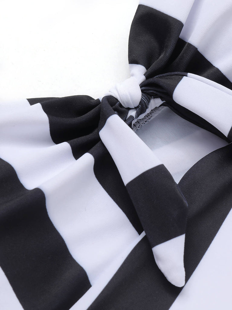 Schwarz & Weiß 1950er Barbie Stripes Halter Badeanzug