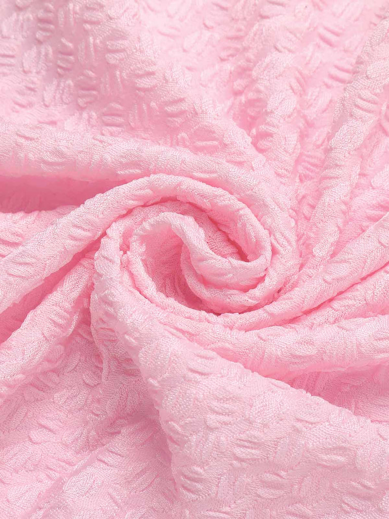 Rosa 1950er Solide Rüschen Badeanzug