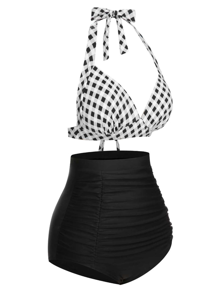 Rot 1950er Halter Geschnürter Badeanzug