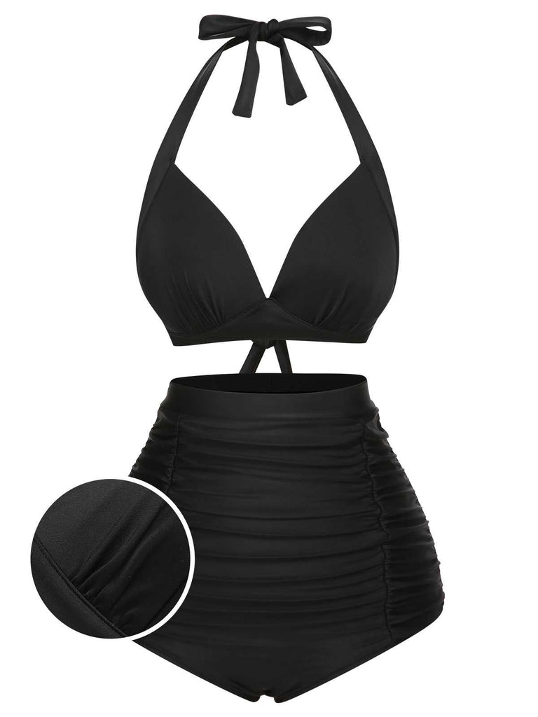 Rot 1950er Halter Geschnürter Badeanzug