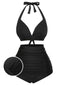 Schwarz 1950er Halter Geschnürter Badeanzug