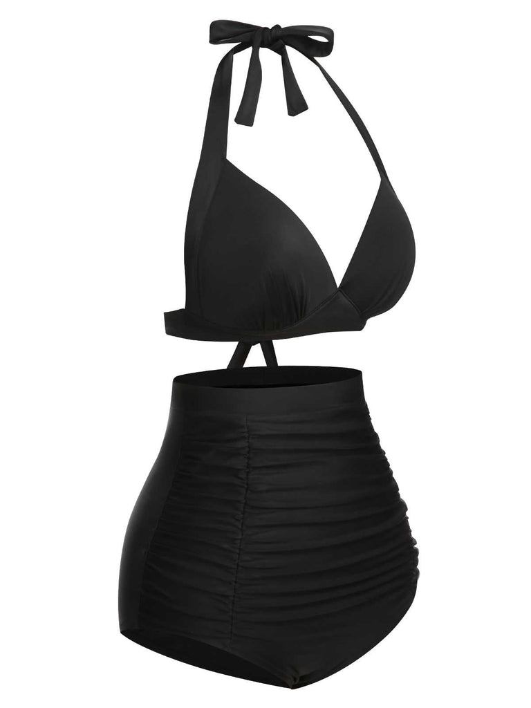 Rot 1950er Halter Geschnürter Badeanzug