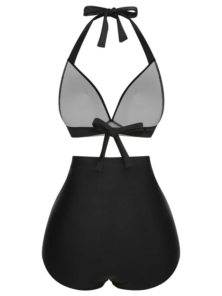 Rot 1950er Halter Geschnürter Badeanzug