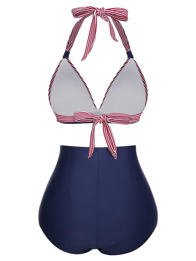 1950er Halter Kontrast Polka Dots Badeanzug