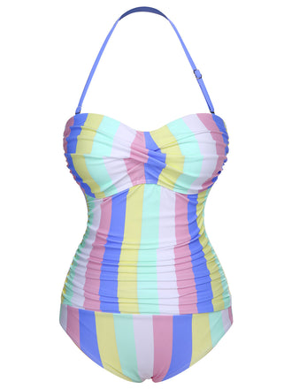 1950er Colorful Gestreifter Einteiliger Badeanzug