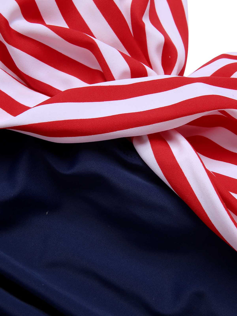 1950er Halter Gestreifter Einteiliger Badeanzug