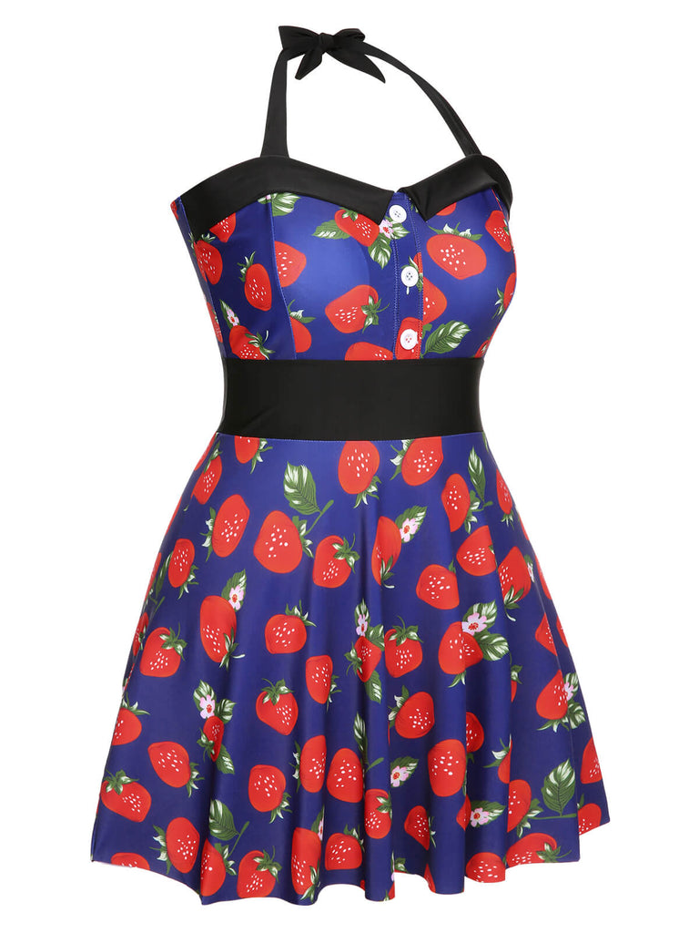 [Übergröße] Multicolor 1930er Farbblockierte Erdbeere Halter Badeanzug